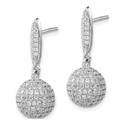Sterling Silver CZ Pave Ball Dangle Earrings – view 2
