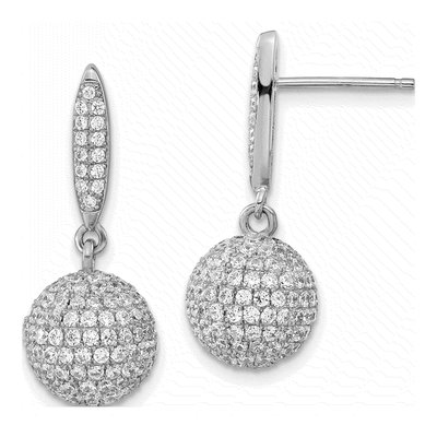 Sterling Silver CZ Pave Ball Dangle Earrings