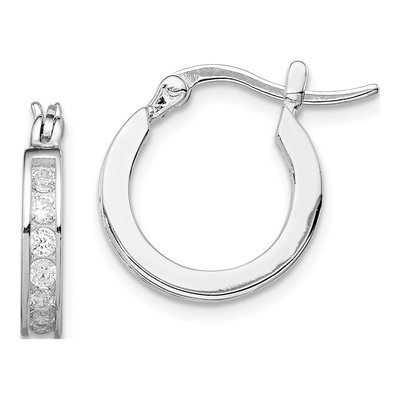Sterling Silver 15mm CZ Hoop Earrings