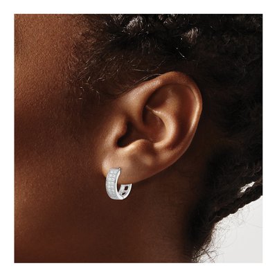 Sterling Silver 13mm CZ Huggie Hoop Earrings – view 4