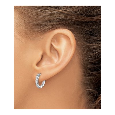 Sterling Silver 15mm CZ Huggie Hoop Earrings – view 4