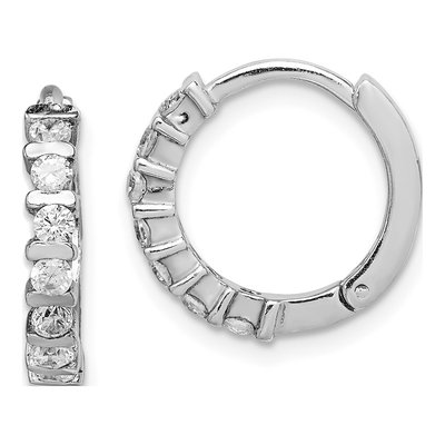 Sterling Silver 15mm CZ Huggie Hoop Earrings