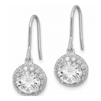 Sterling Silver CZ Halo Dangle Earrings – view 3