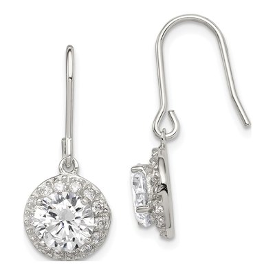 Sterling Silver CZ Halo Dangle Earrings