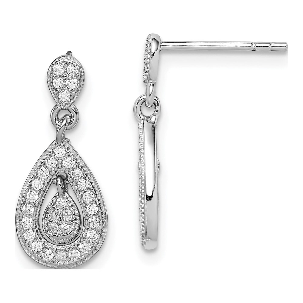 Sterling Silver CZ Pear Dangle Earrings