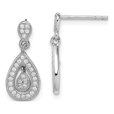 Sterling Silver CZ Pear Dangle Earrings
