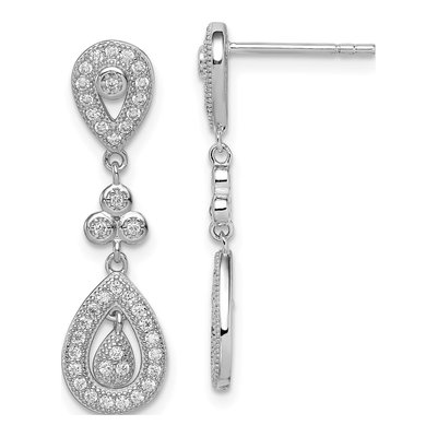 Sterling Silver CZ Pave Pear Dangle Earrings