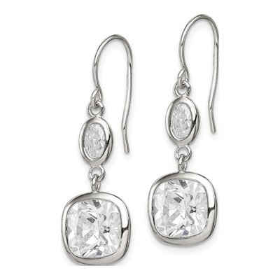 Sterling Silver CZ Oval Square Dangle Earrings – view 3