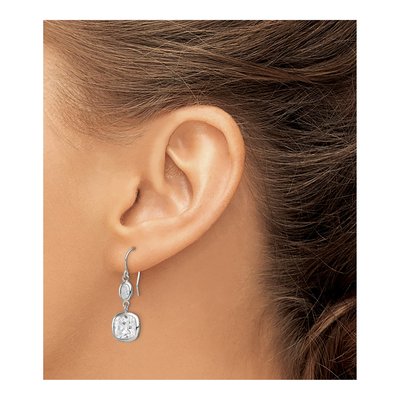Sterling Silver CZ Oval Square Dangle Earrings – view 4