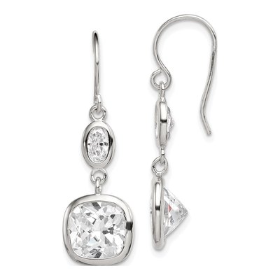 Sterling Silver CZ Oval Square Dangle Earrings