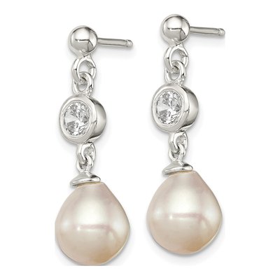 Sterling Silver Freshwater Cultured Pearl & CZ Dangle Earrings – view 3