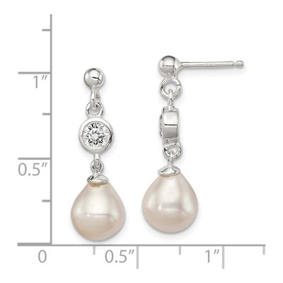 Sterling Silver Freshwater Cultured Pearl & CZ Dangle Earrings – view 5