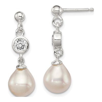 Sterling Silver Freshwater Cultured Pearl & CZ Dangle Earrings