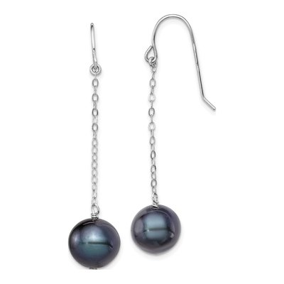 Sterling Silver Black Freshwater Cultured Pearl Dangle Earrings