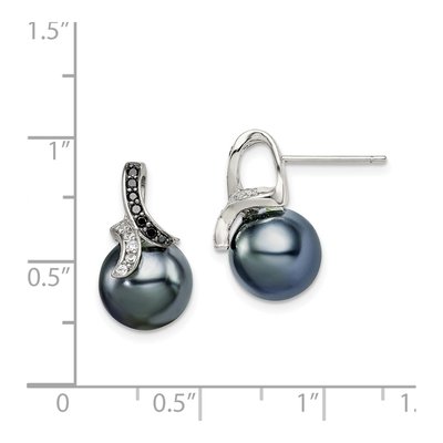 Sterling Silver Simulated Pearl & CZ Shell Dangle Earrings – view 5