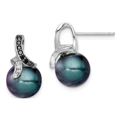 Sterling Silver Simulated Pearl & CZ Shell Dangle Earrings