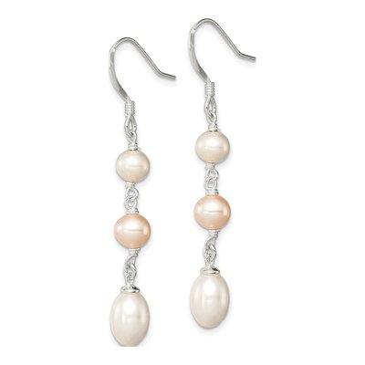 Sterling Silver Freshwater Cultured Pearl & Pink Freshwater Cultured Pearl Dangle Earrings – view 3