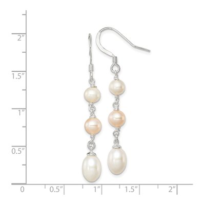 Sterling Silver Freshwater Cultured Pearl & Pink Freshwater Cultured Pearl Dangle Earrings – view 5
