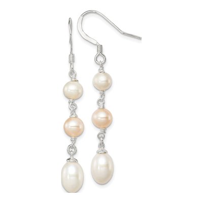 Sterling Silver Freshwater Cultured Pearl & Pink Freshwater Cultured Pearl Dangle Earrings