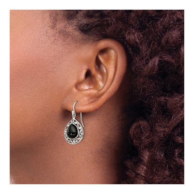 Sterling Silver Onyx Filigree Teardrop Dangle Earrings – view 4