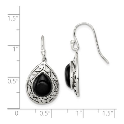 Sterling Silver Onyx Filigree Teardrop Dangle Earrings – view 5