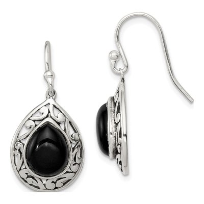 Sterling Silver Onyx Filigree Teardrop Dangle Earrings