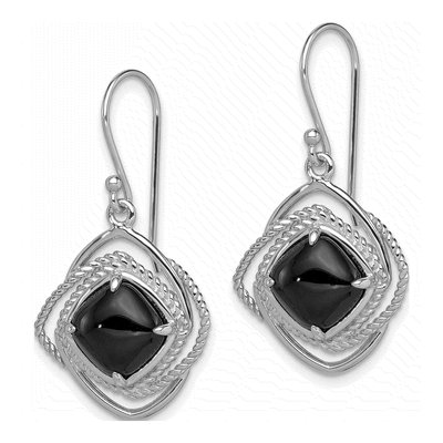 Sterling Silver Onyx Twisted Dangle Earrings – view 3