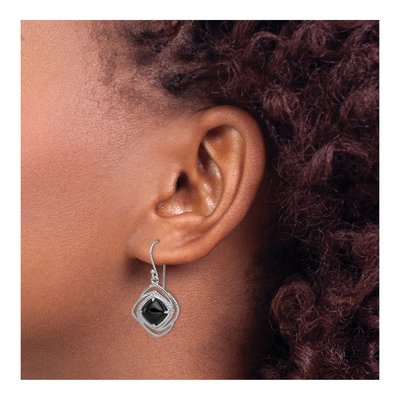 Sterling Silver Onyx Twisted Dangle Earrings – view 4