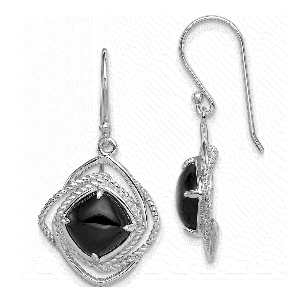 Sterling Silver Onyx Twisted Dangle Earrings