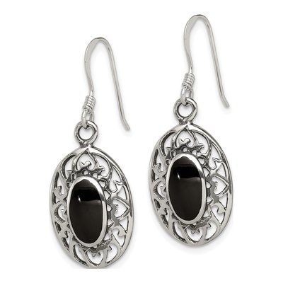 Sterling Silver Onyx Filigree Dangle Earrings – view 3