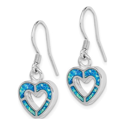 Sterling Silver Lab-Created Opal Heart Dangle Earrings – view 3