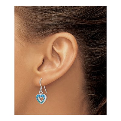 Sterling Silver Lab-Created Opal Heart Dangle Earrings – view 4