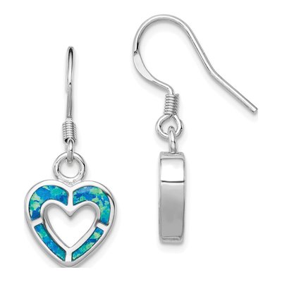 Sterling Silver Lab-Created Opal Heart Dangle Earrings