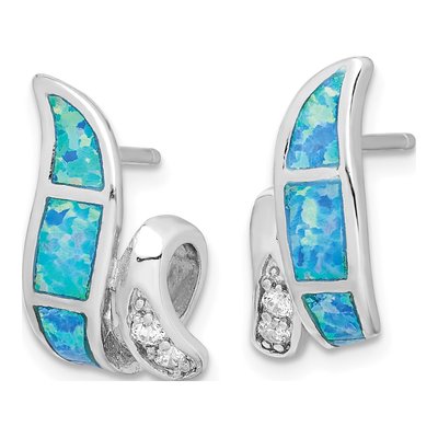 Sterling Silver Lab-Created Opal & CZ Twisted Dangle Earrings – view 3