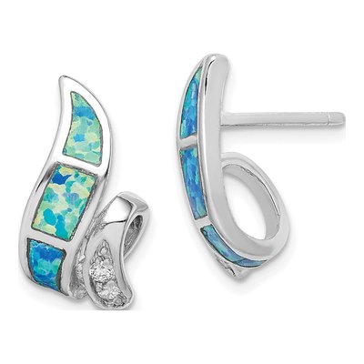 Sterling Silver Lab-Created Opal & CZ Twisted Dangle Earrings
