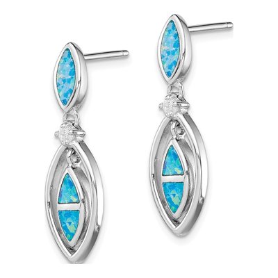 Sterling Silver Lab-Created Opal & CZ Marquise Dangle Earrings – view 3
