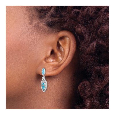 Sterling Silver Lab-Created Opal & CZ Marquise Dangle Earrings – view 4