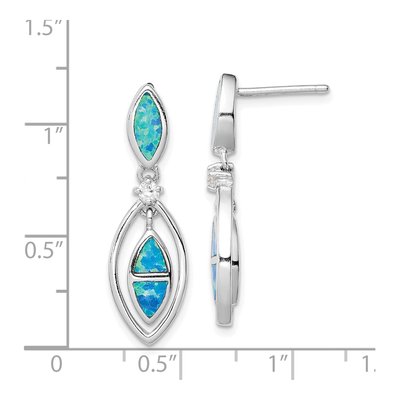 Sterling Silver Lab-Created Opal & CZ Marquise Dangle Earrings – view 5