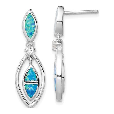 Sterling Silver Lab-Created Opal & CZ Marquise Dangle Earrings