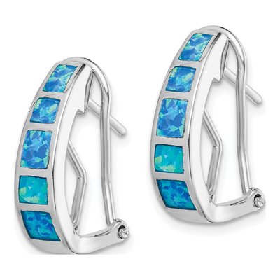Sterling Silver 19mm Lab-Created Opal J- Hoop Earrings – view 3