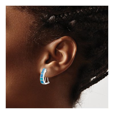 Sterling Silver 19mm Lab-Created Opal J- Hoop Earrings – view 4