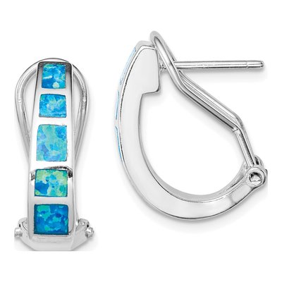 Sterling Silver 19mm Lab-Created Opal J- Hoop Earrings