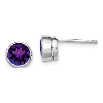 Sterling Silver 6mm Round Amethyst Stud Earrings