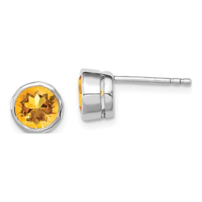 Sterling Silver 6mm Round Citrine Circle Stud Earrings
