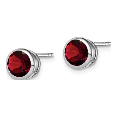 Sterling Silver 6mm Round Garnet Circle Stud Earrings – view 3