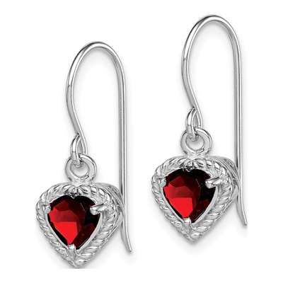 Sterling Silver Garnet Heart Dangle Earrings – view 3