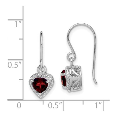 Sterling Silver Garnet Heart Dangle Earrings – view 5