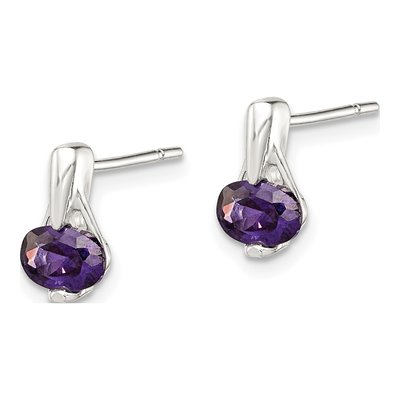 Sterling Silver CZ Oval Stud Earrings – view 3