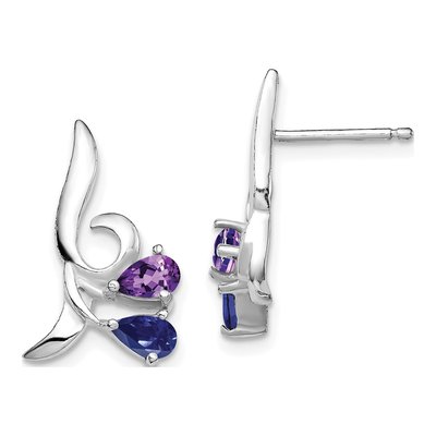 Sterling Silver Amethyst Iolite Dangle Earrings