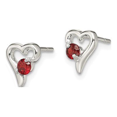 Sterling Silver 3mm Round CZ Heart Stud Earrings – view 3